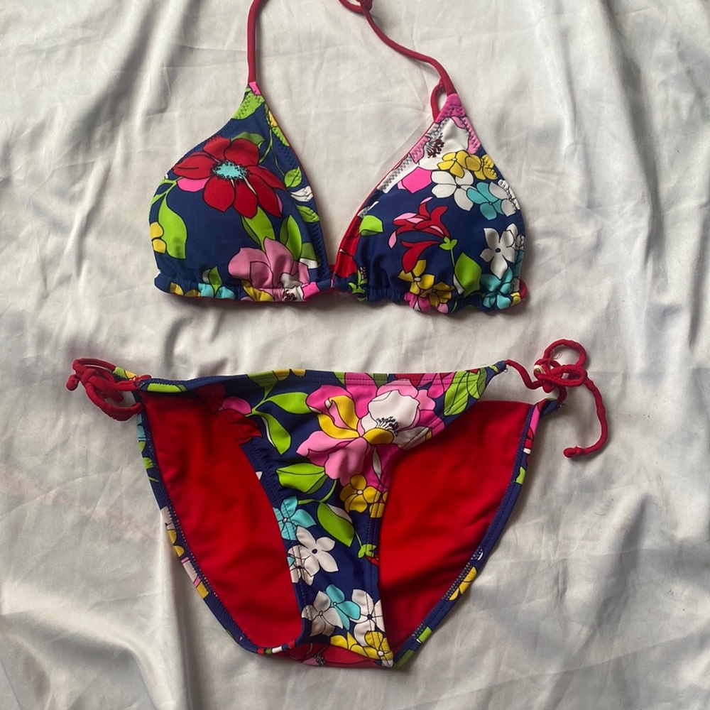 Forever 21 Small Tropical Floral Print String Bikini Swim Set